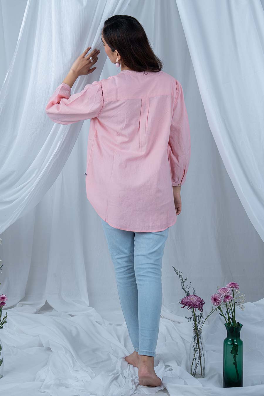 Pink Cotton Floral Embroidered Top