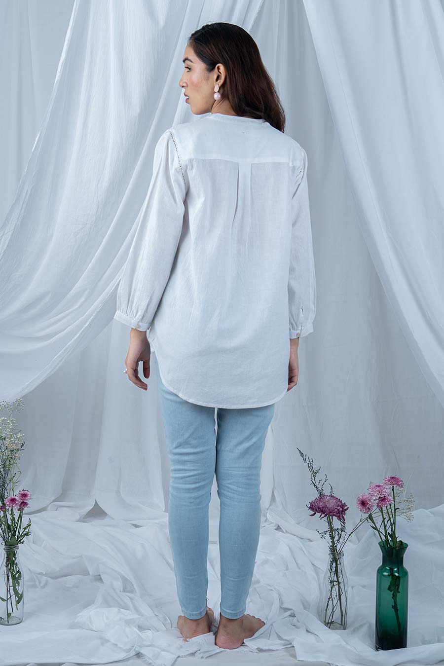 White Cotton Floral Embroidered Top