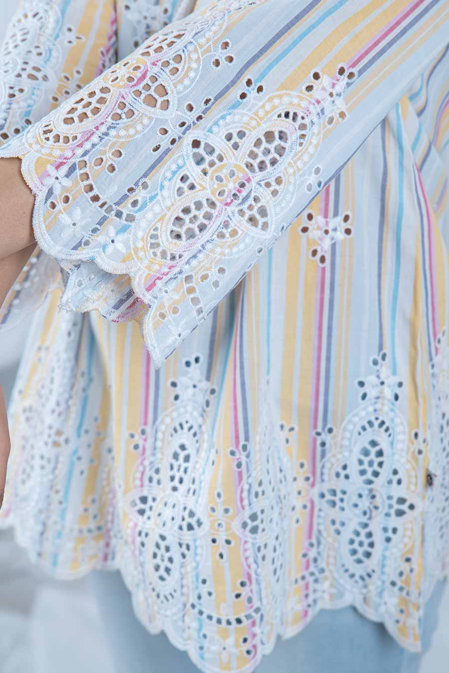 Multicolour Cotton Scalloped Embroidered Top