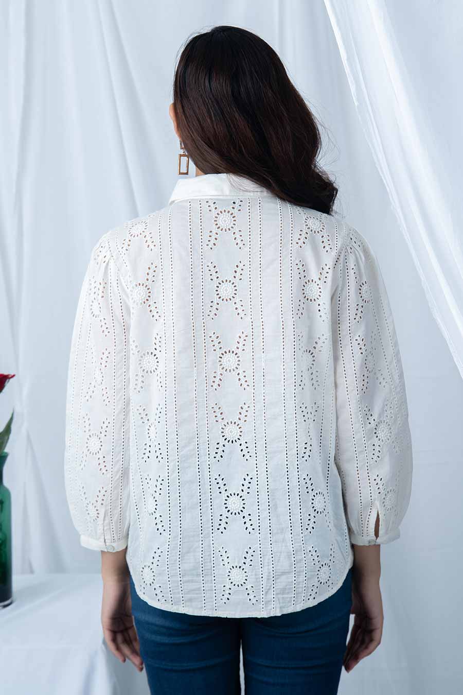 White Cotton Embroidered Shirt