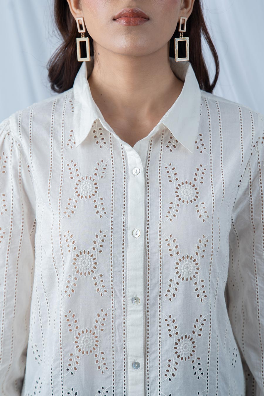 White Cotton Embroidered Shirt