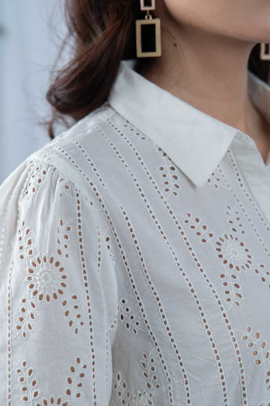 White Cotton Embroidered Shirt