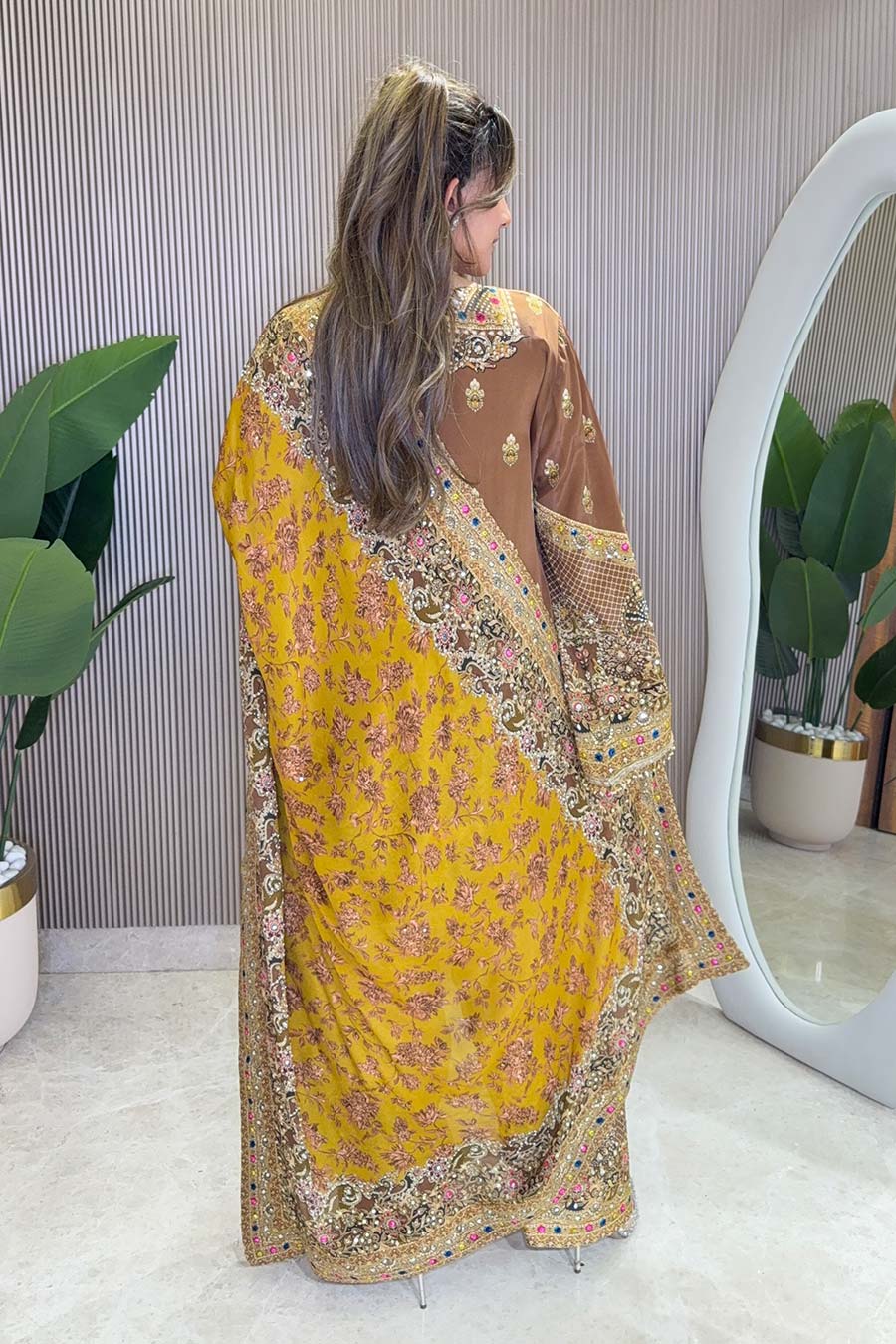 Rooh Brown-White Embellished Kurta Set With Dupatta