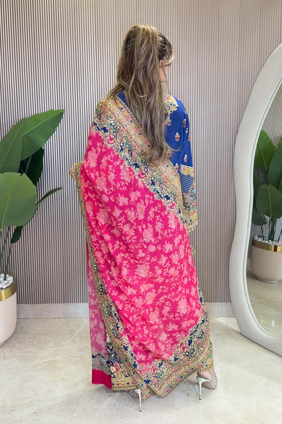 Rooh Blue-White Embellished Kurta Set With Dupatta