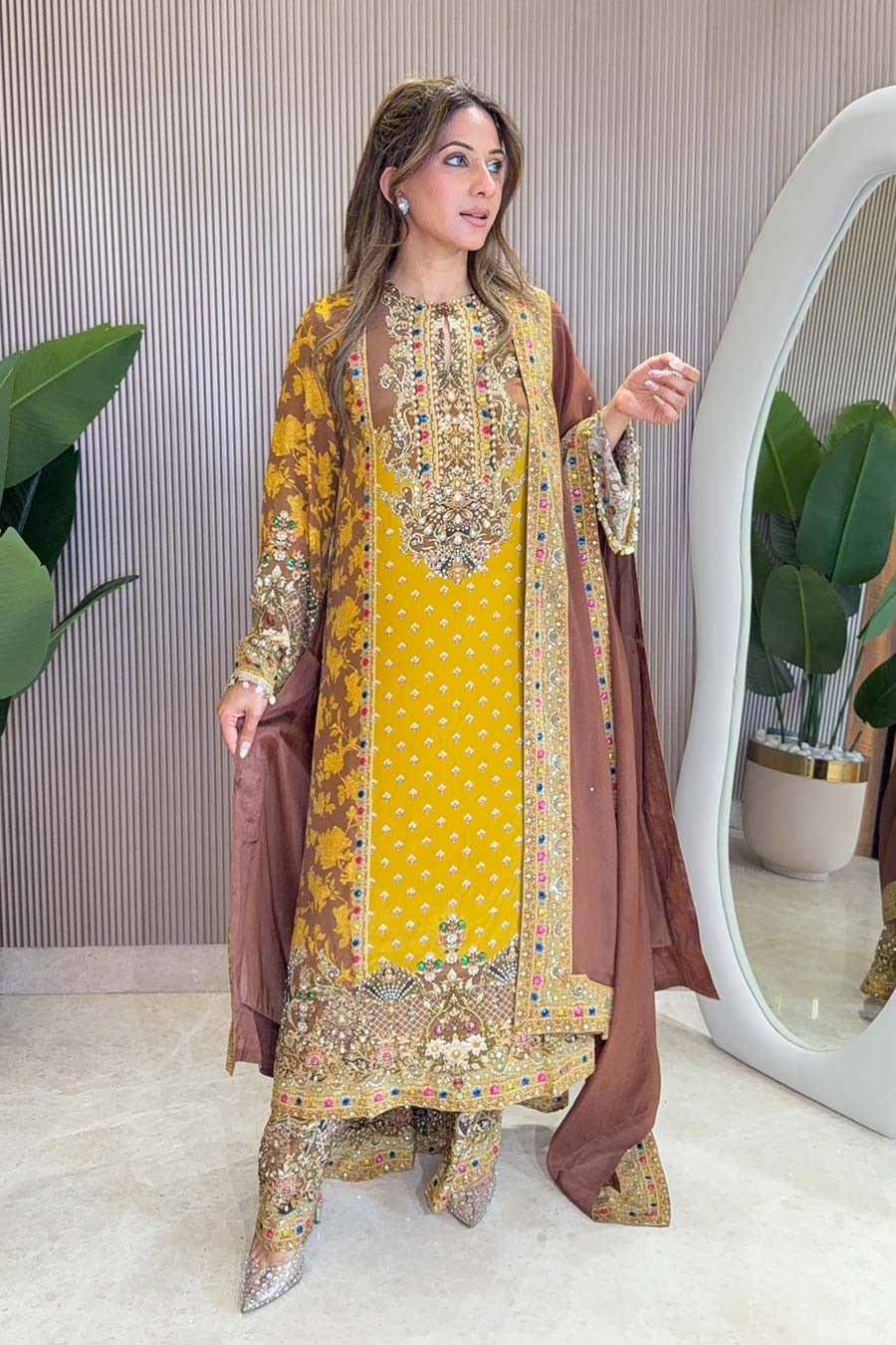 Rooh Yellow Embellished Kurta & Palazzo Set With Dupatta