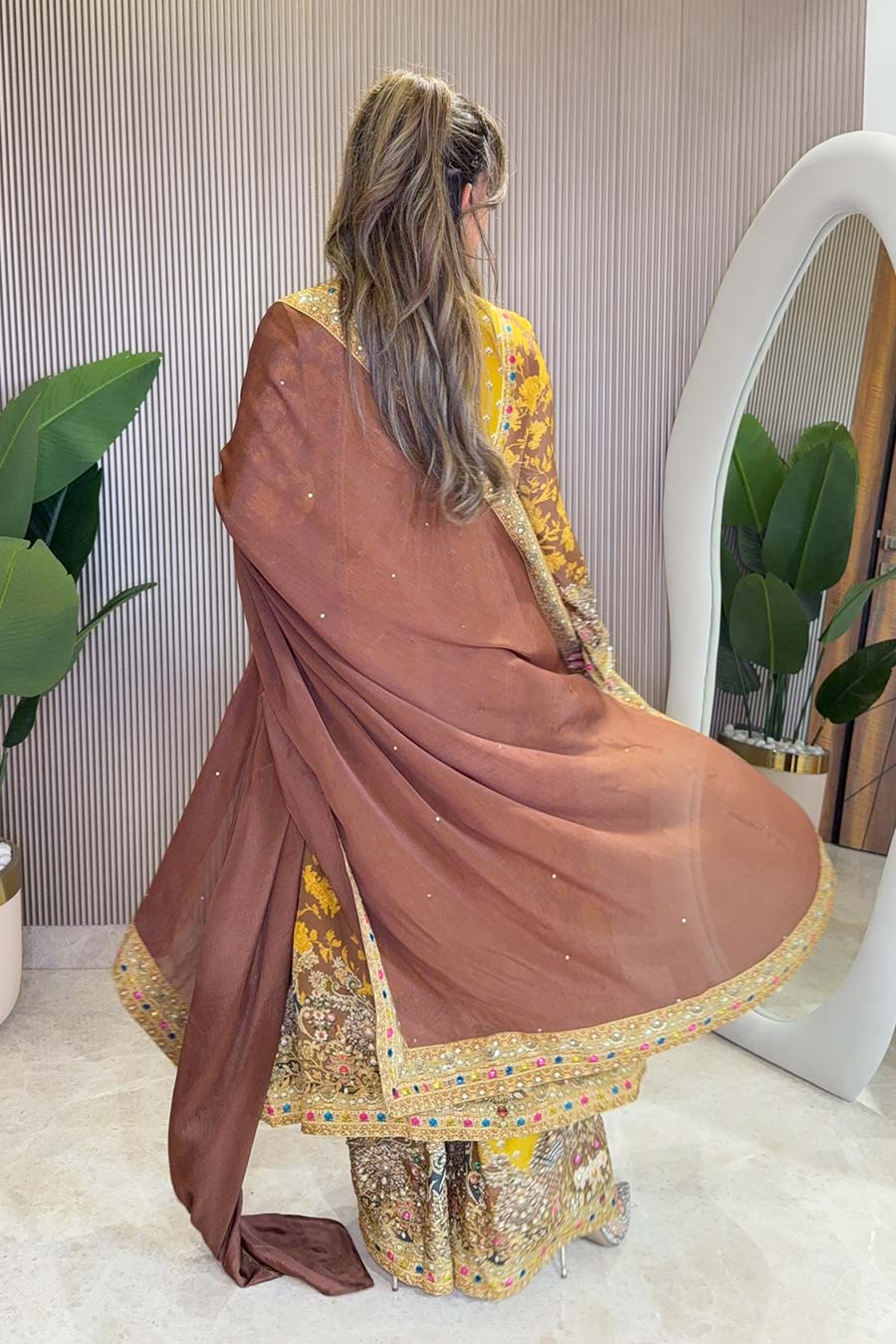 Rooh Yellow Embellished Kurta & Palazzo Set With Dupatta