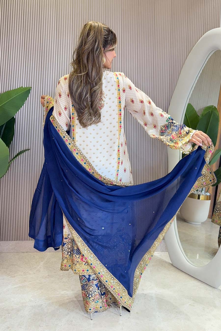 Rooh Off-White Embellished Kurta & Palazzo Set With Dupatta
