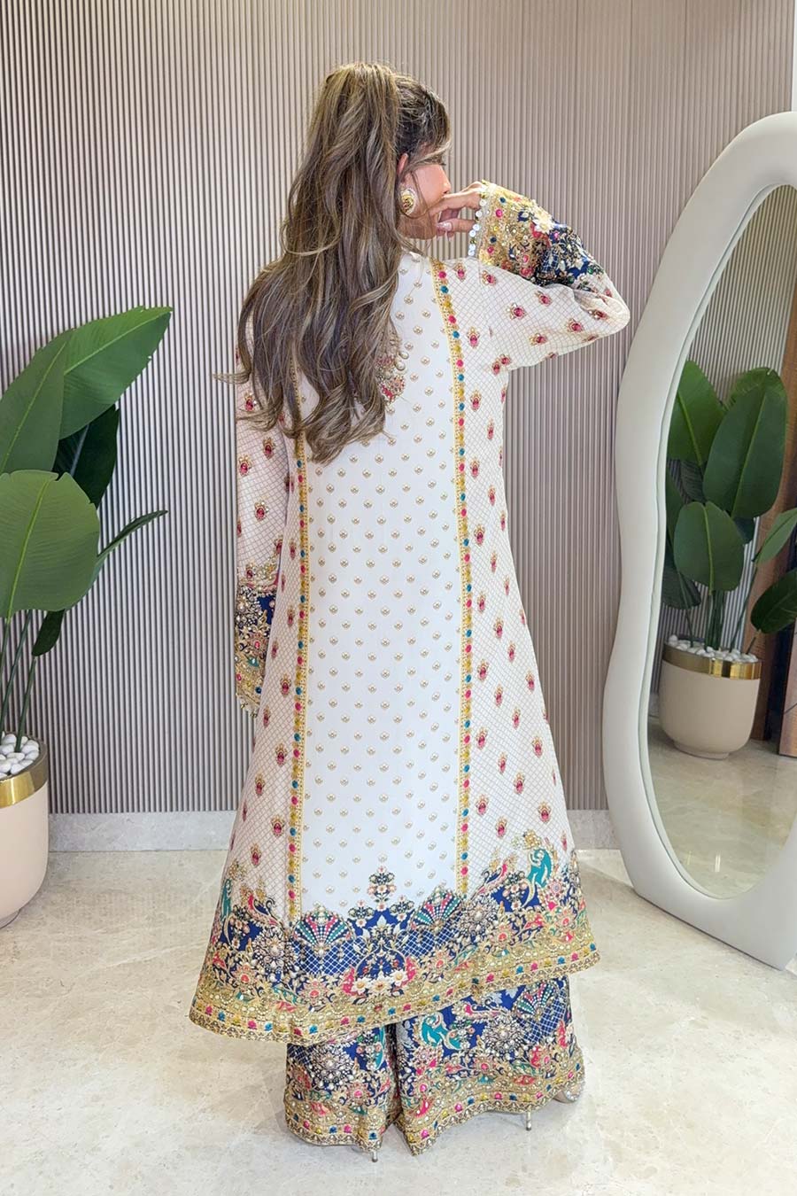 Rooh Off-White Embellished Kurta & Palazzo Set With Dupatta