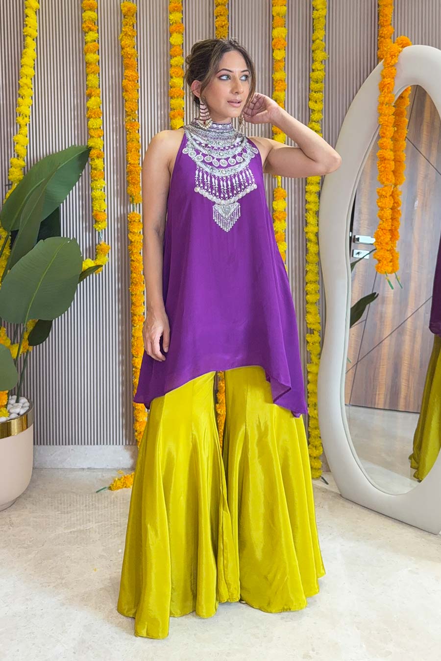 Zaira Halter Neck Printed Sharara Set