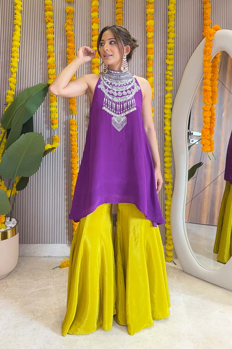 Zaira Halter Neck Printed Sharara Set