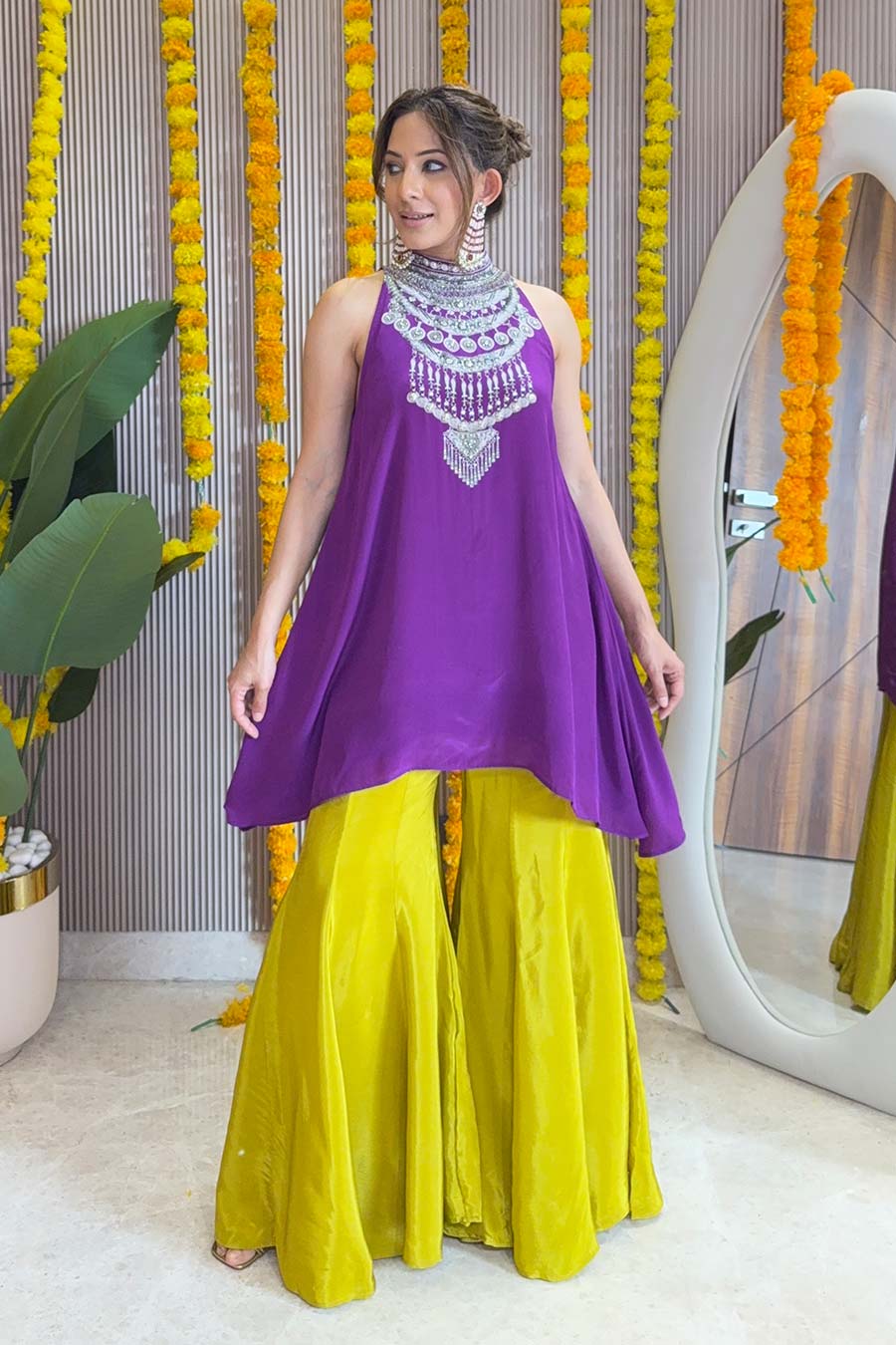 Zaira Halter Neck Printed Sharara Set