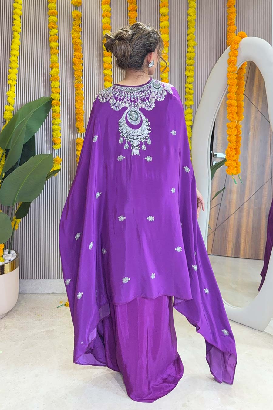 Zaira Printed Drape Skirt Set With Cape