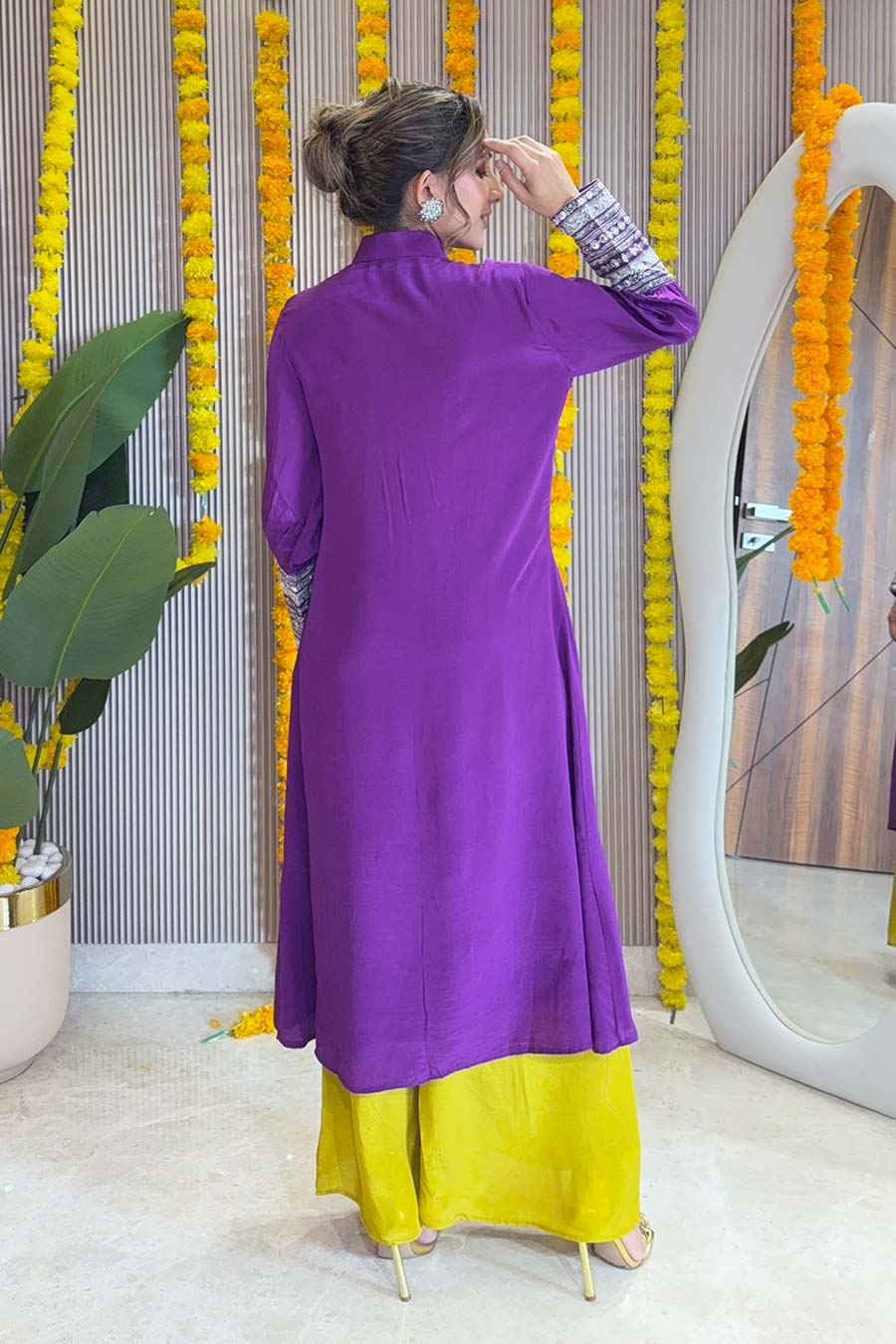 Zaira Purple-Yellow Printed Kurta & Palazzo Set