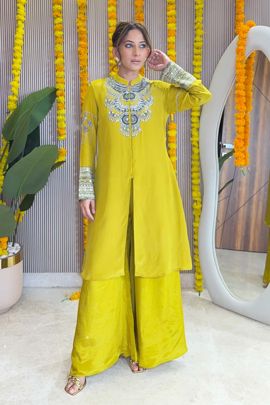 Zaira Yellow Printed Kurta & Palazzo Set