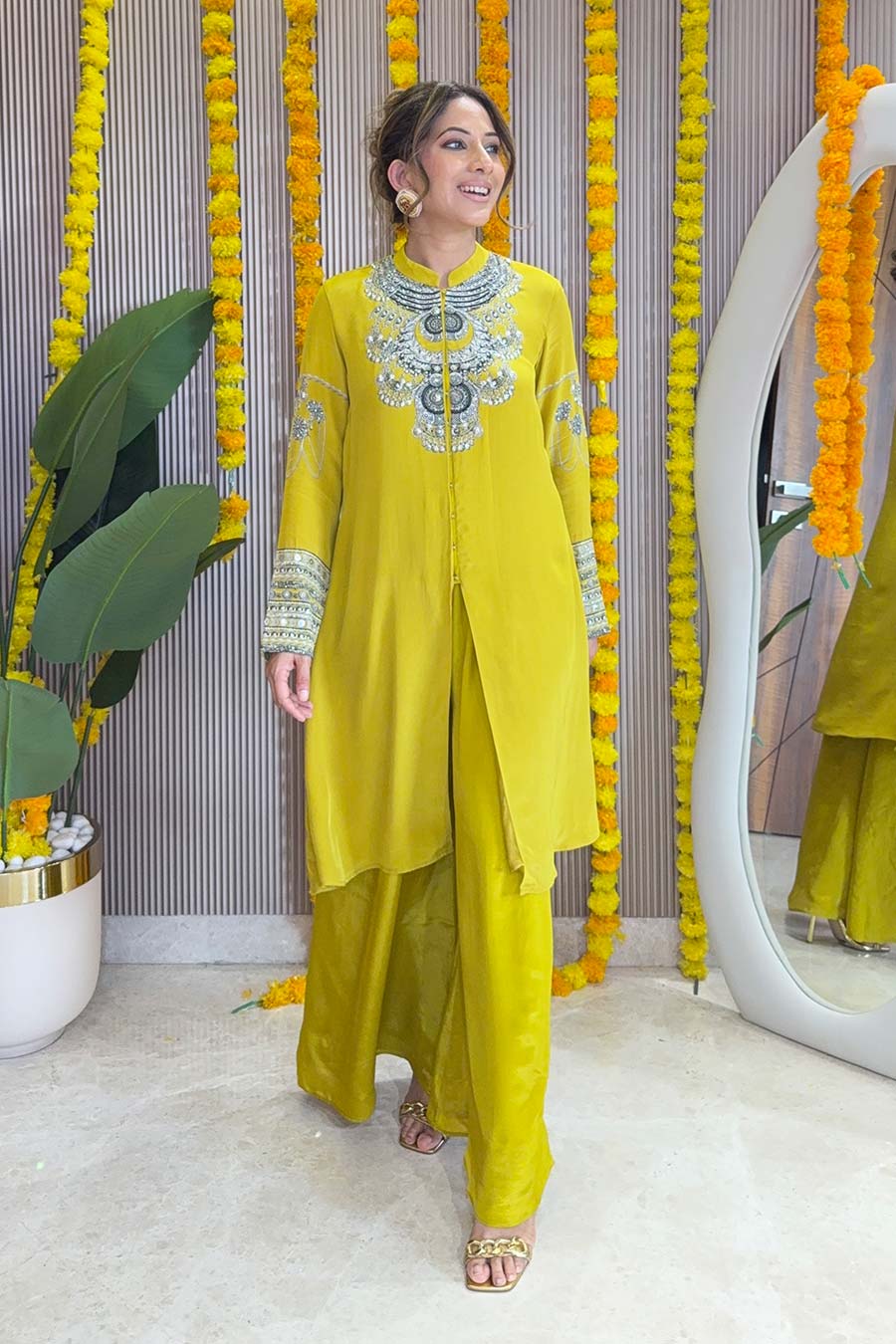 Zaira Yellow Printed Kurta & Palazzo Set