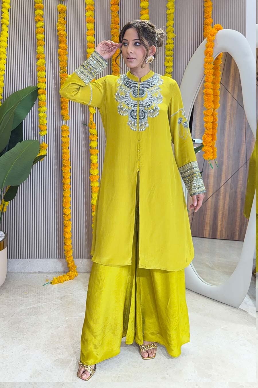 Zaira Yellow Printed Kurta & Palazzo Set