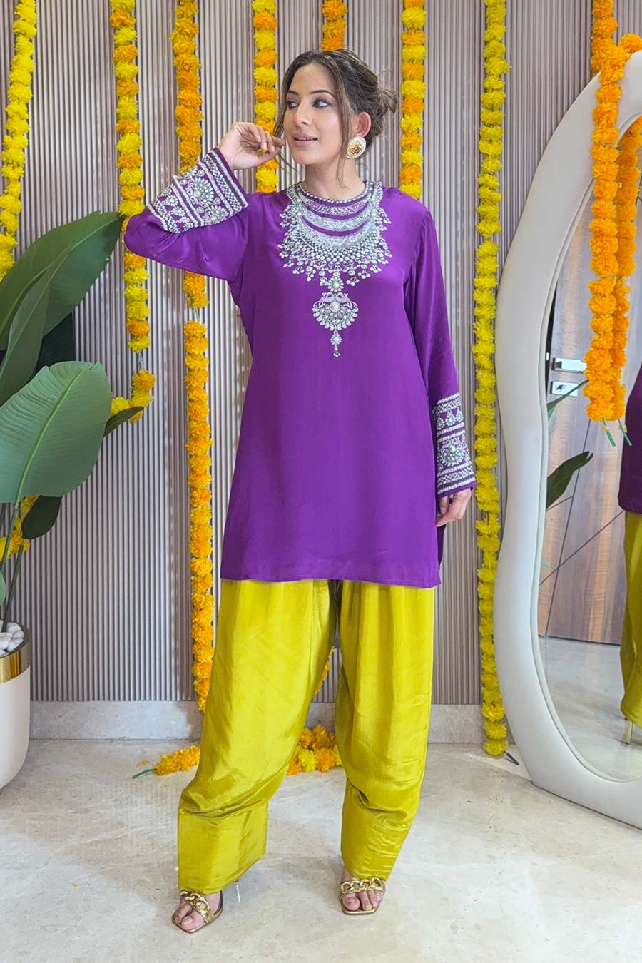 Zaira Purple-Yellow Kurta & Farshi Salwar Set