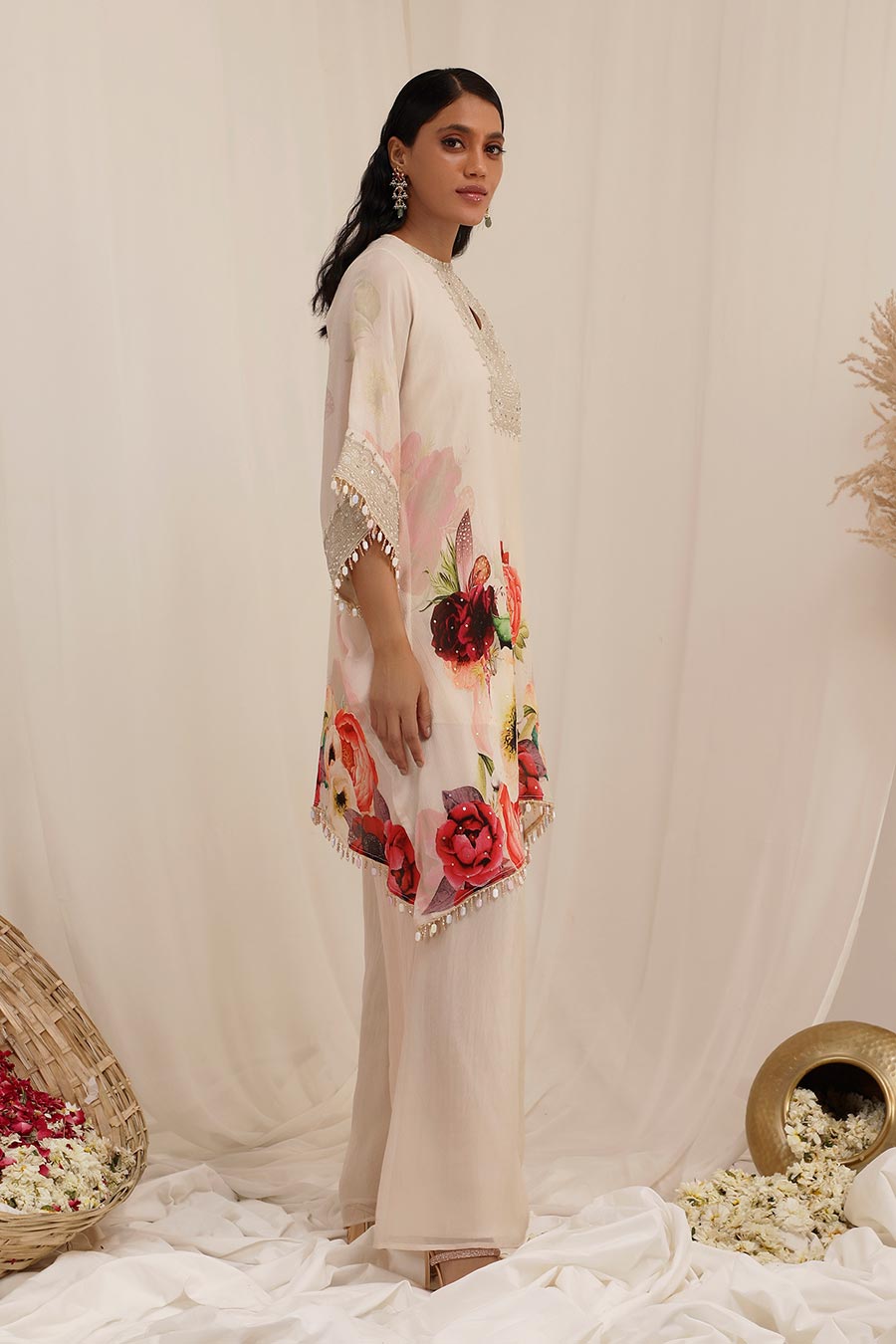 Peach Gul Dasta Embroidered Kaftan & Pant Set