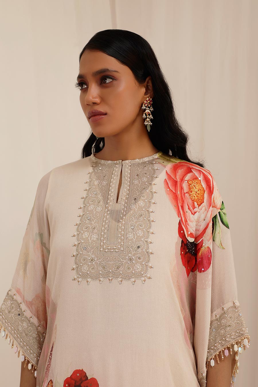 Peach Gul Dasta Embroidered Kaftan & Pant Set