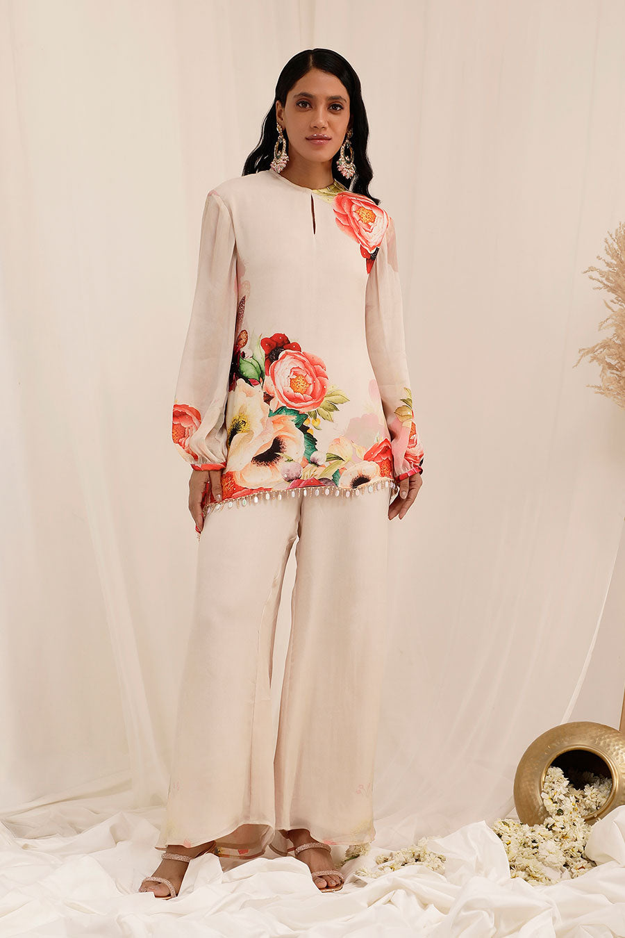 Peach Gul Dasta Embellished Top & Pant Co-Ord Set