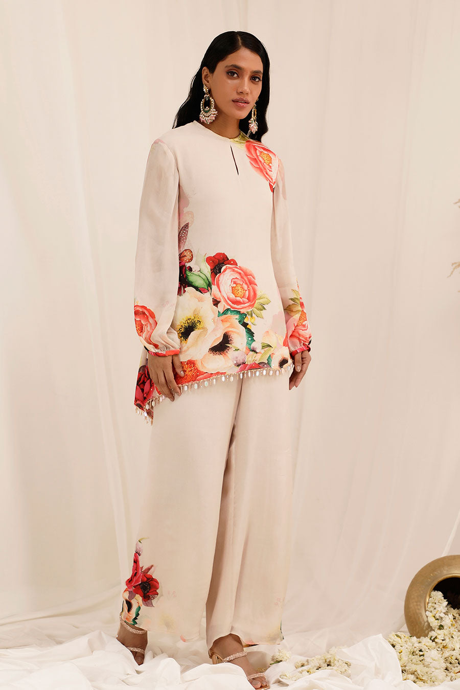 Peach Gul Dasta Embellished Top & Pant Co-Ord Set