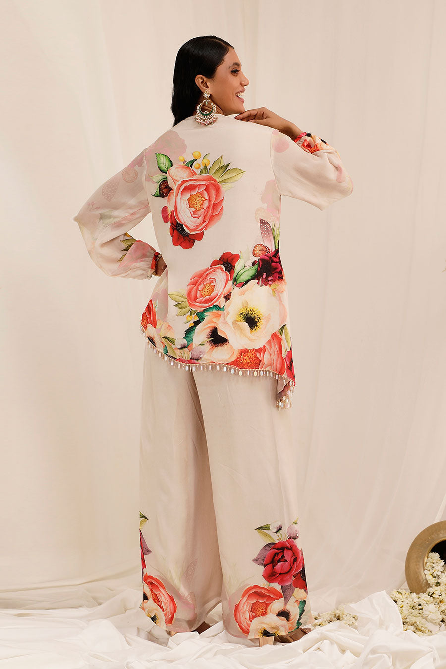 Peach Gul Dasta Embellished Top & Pant Co-Ord Set