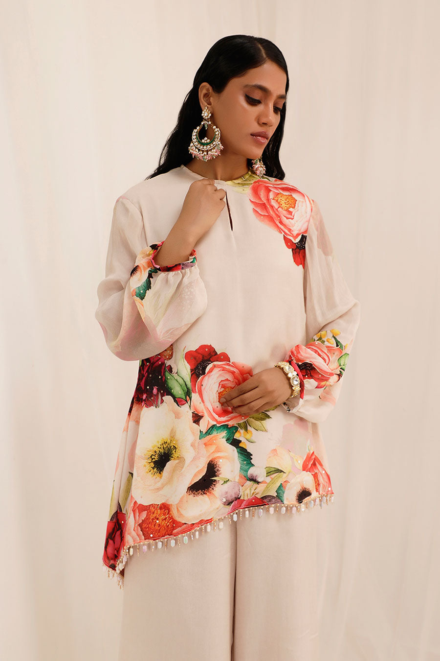 Peach Gul Dasta Embellished Top & Pant Co-Ord Set