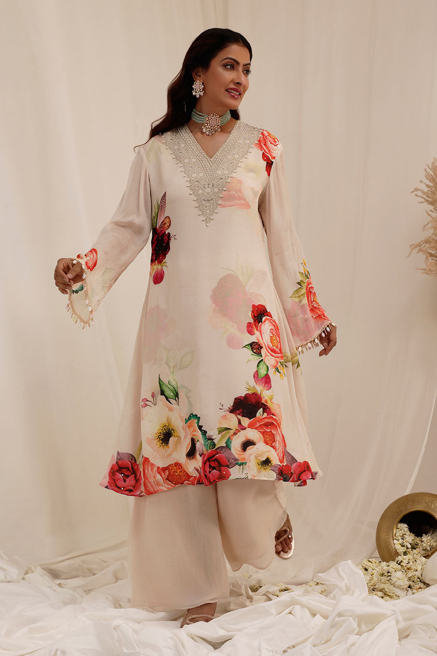 Peach Gul Dasta Embroidered Kurta & Pant Set