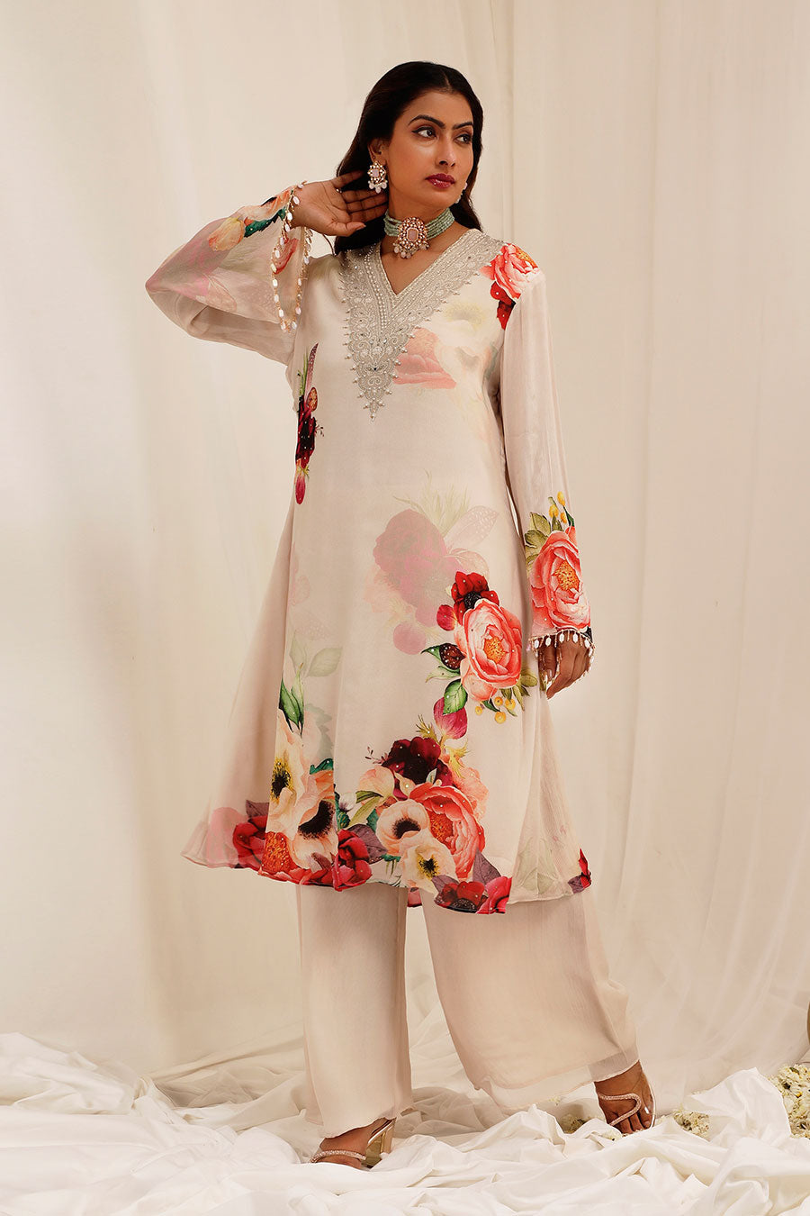 Peach Gul Dasta Embroidered Kurta & Pant Set