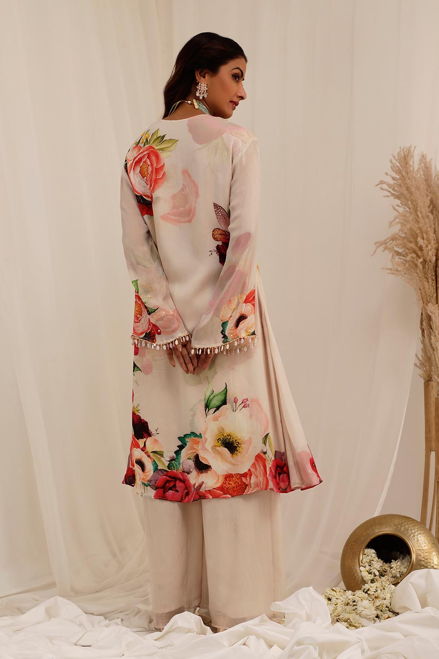 Peach Gul Dasta Embroidered Kurta & Pant Set