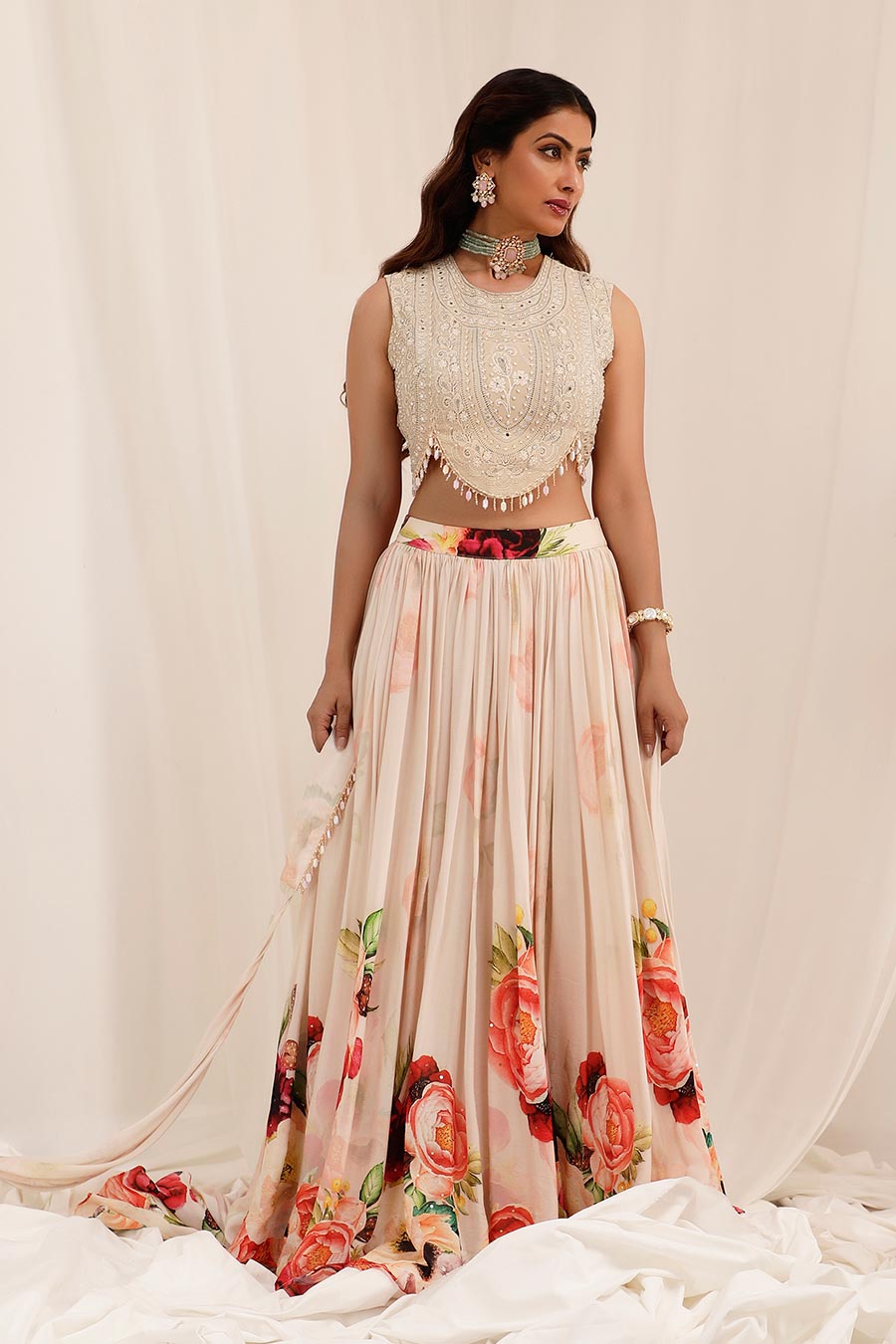 Peach Gul Dasta Embroidered Lehenga Set