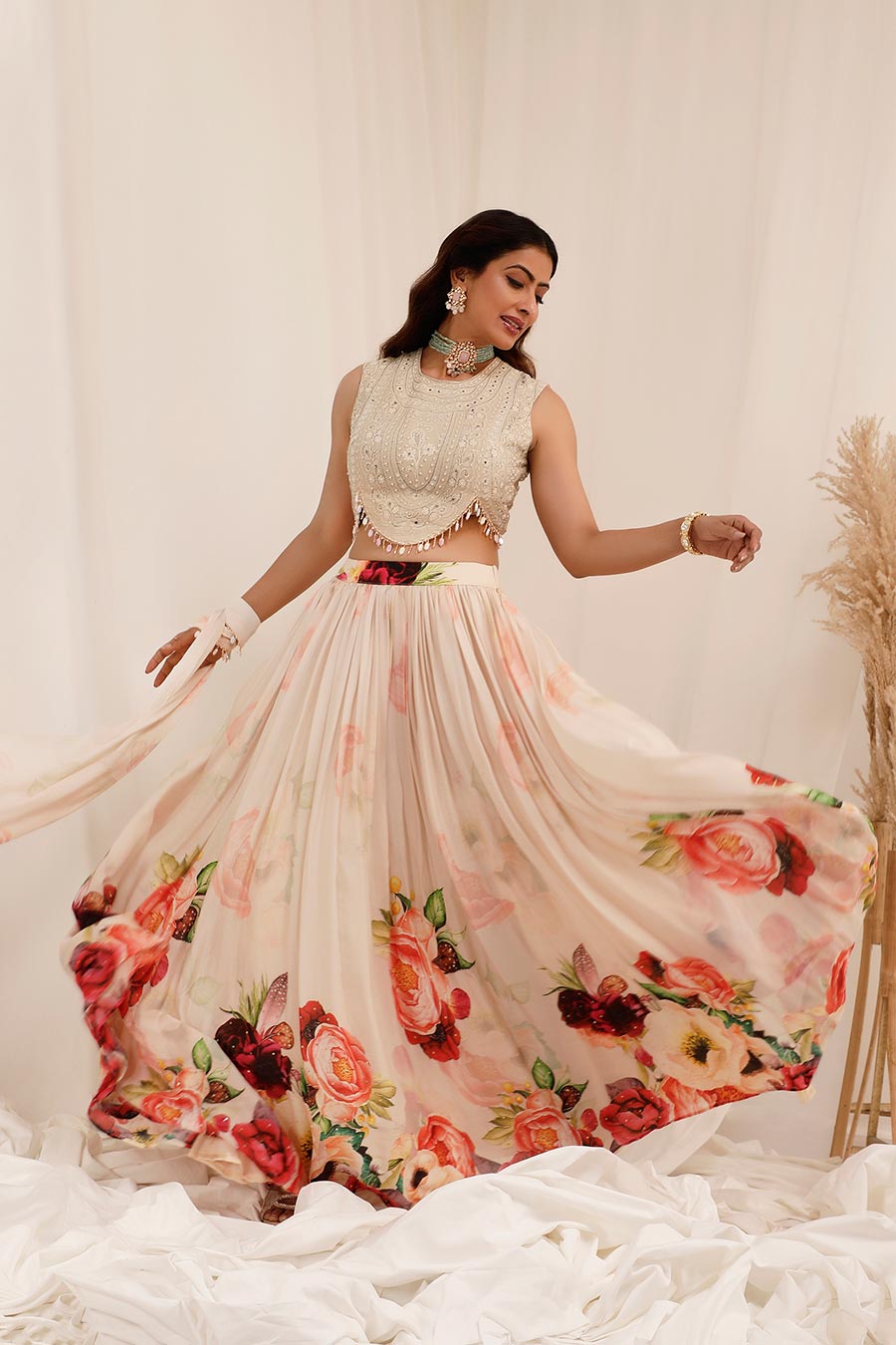 Peach Gul Dasta Embroidered Lehenga Set