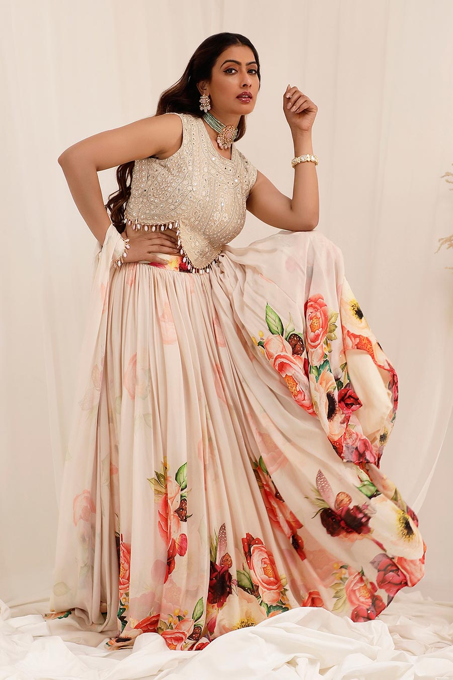Peach Gul Dasta Embroidered Lehenga Set