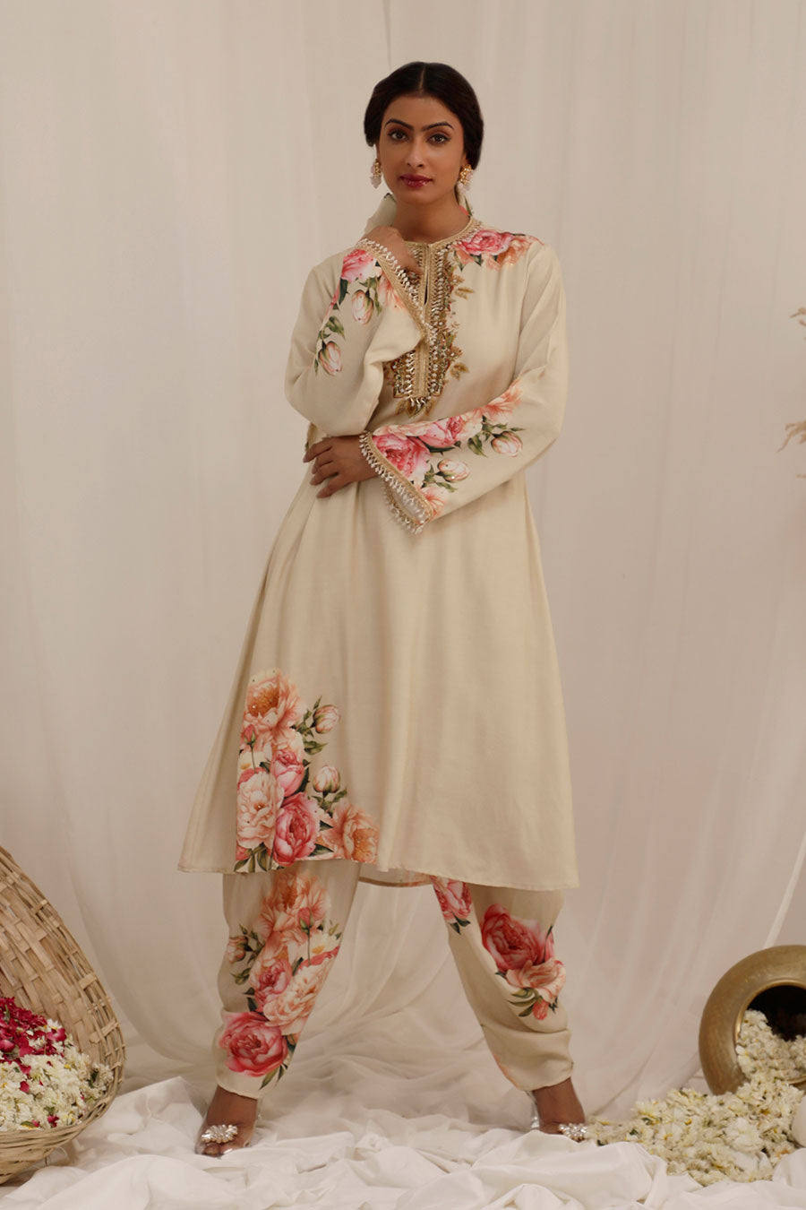 Beige Gul Kand Embellished Kurta Set