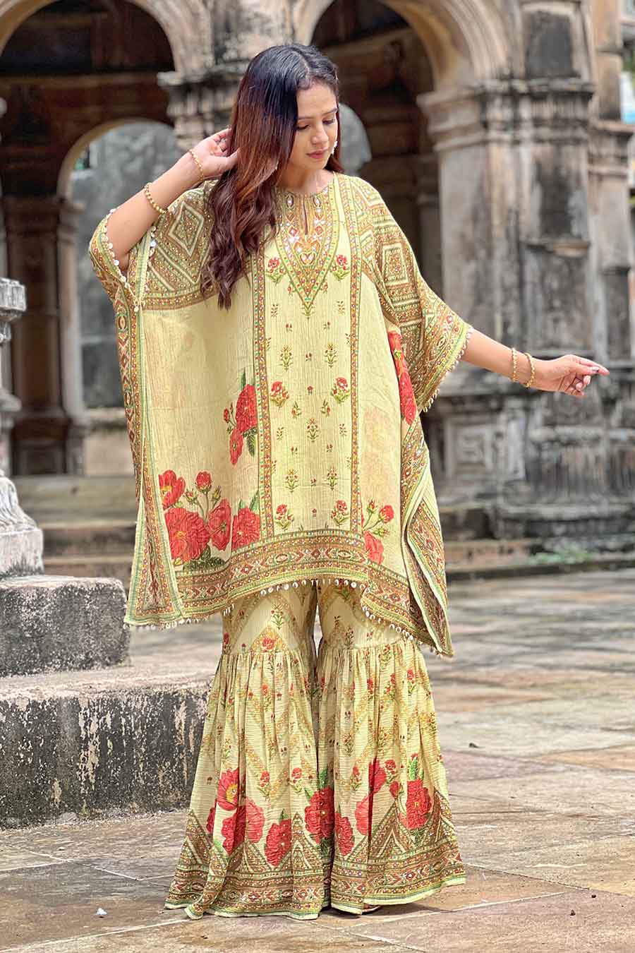 Ivory Khwaab Embellished Kaftan & Gharara Set