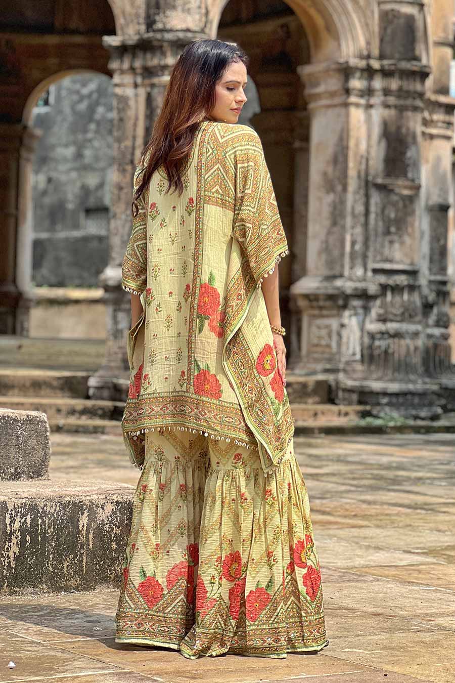 Ivory Khwaab Embellished Kaftan & Gharara Set