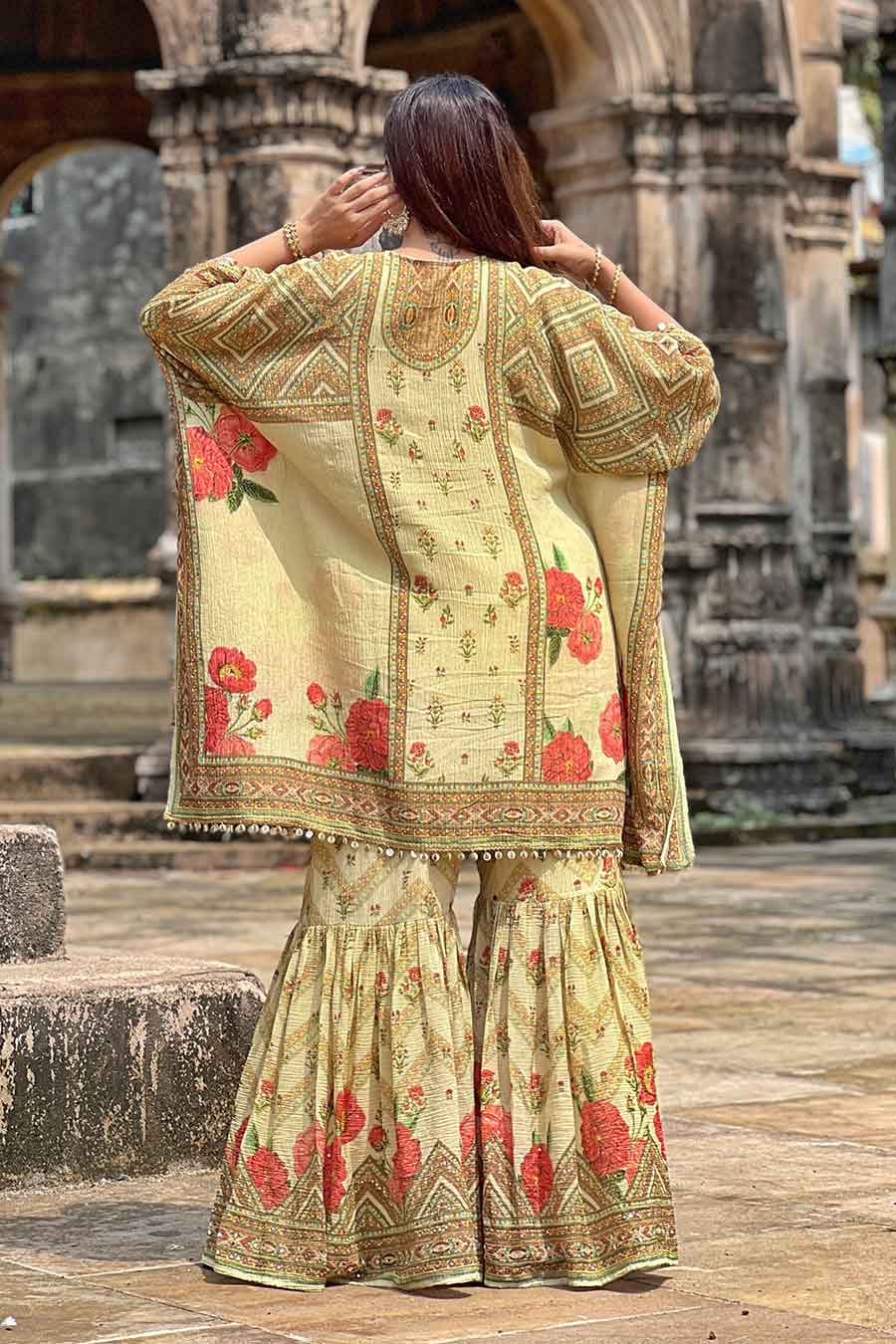 Ivory Khwaab Embellished Kaftan & Gharara Set