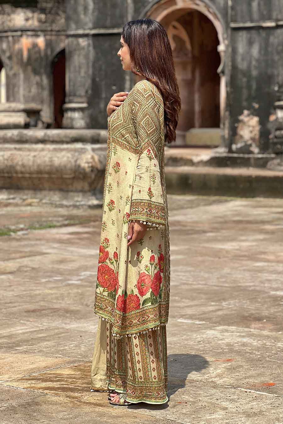 Ivory Khwaab Embellished Kaftan & Gharara Set