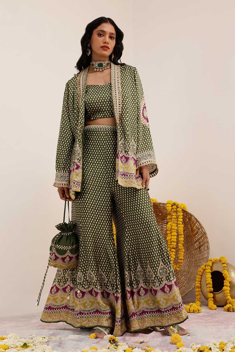 Olive Noor Embroidered Blazer Co-Ord Set