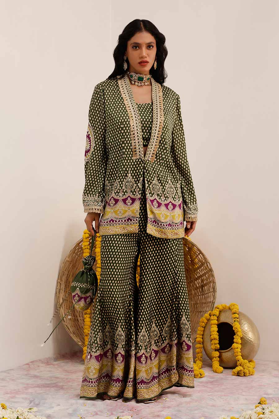 Olive Noor Embroidered Blazer Co-Ord Set