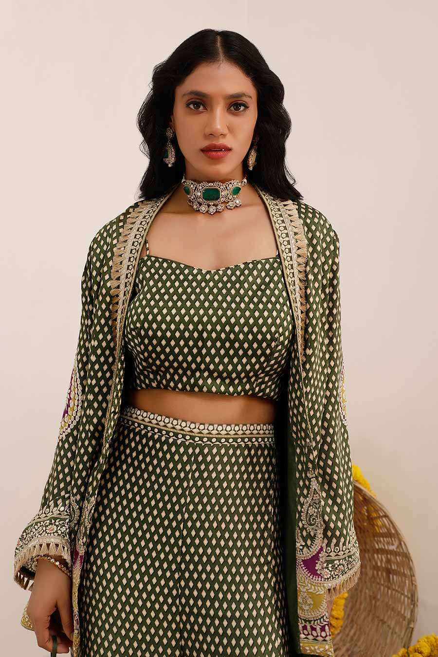 Olive Noor Embroidered Blazer Co-Ord Set
