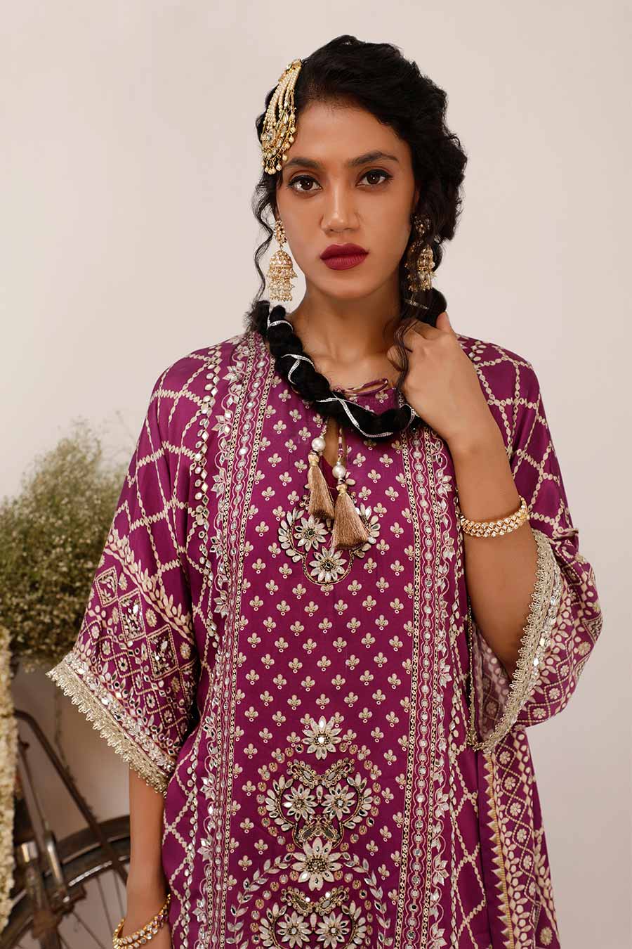 Purple & Mustard Son Chidhaiya Kaftan Gharara Set