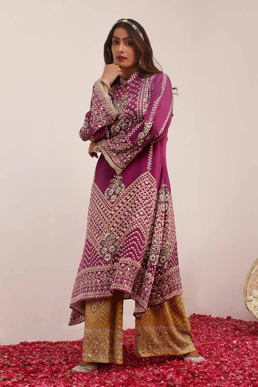 Purple & Mustard Son Chidhaiya Kurta & Pant Set