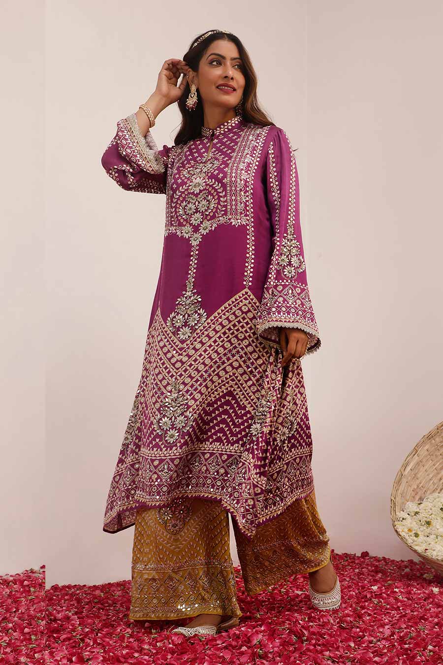 Purple & Mustard Son Chidhaiya Kurta & Pant Set