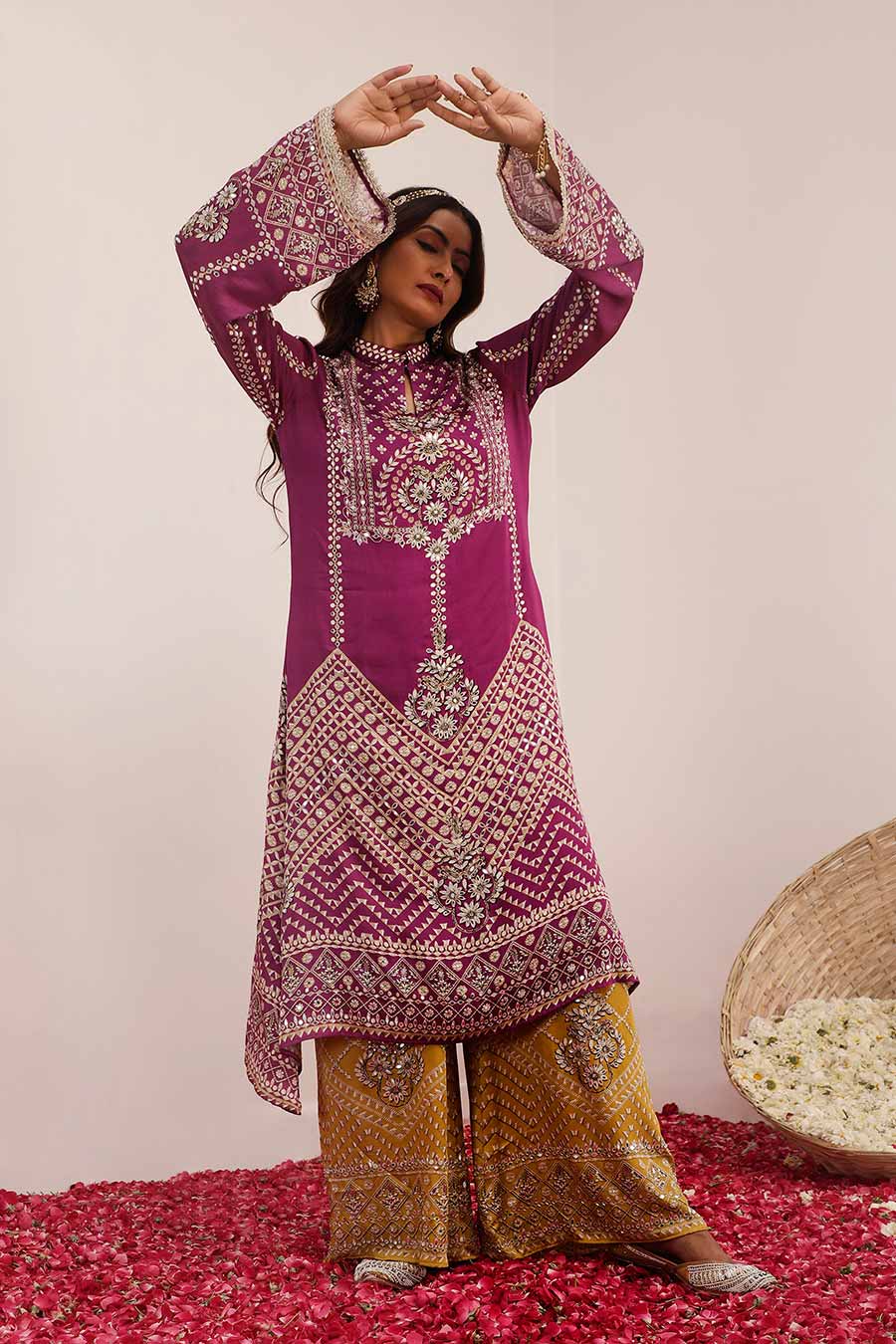 Purple & Mustard Son Chidhaiya Kurta & Pant Set