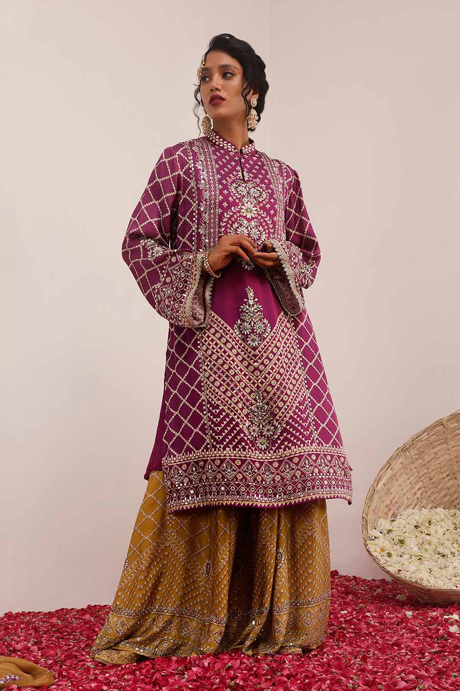 Purple & Mustard Son Chidhaiya Kurta Set