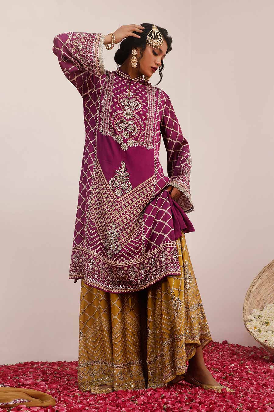 Purple & Mustard Son Chidhaiya Kurta Set