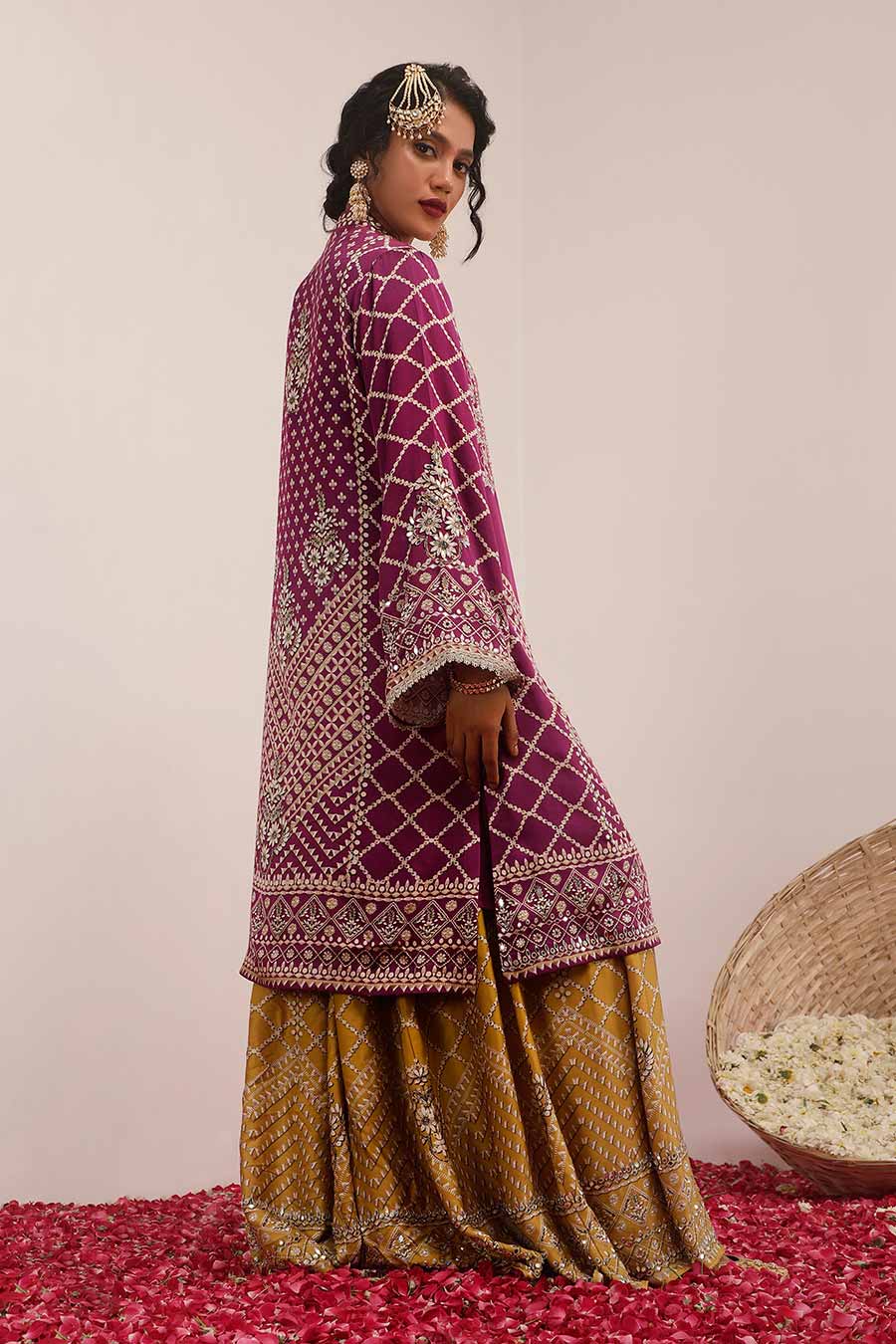 Purple & Mustard Son Chidhaiya Kurta Set