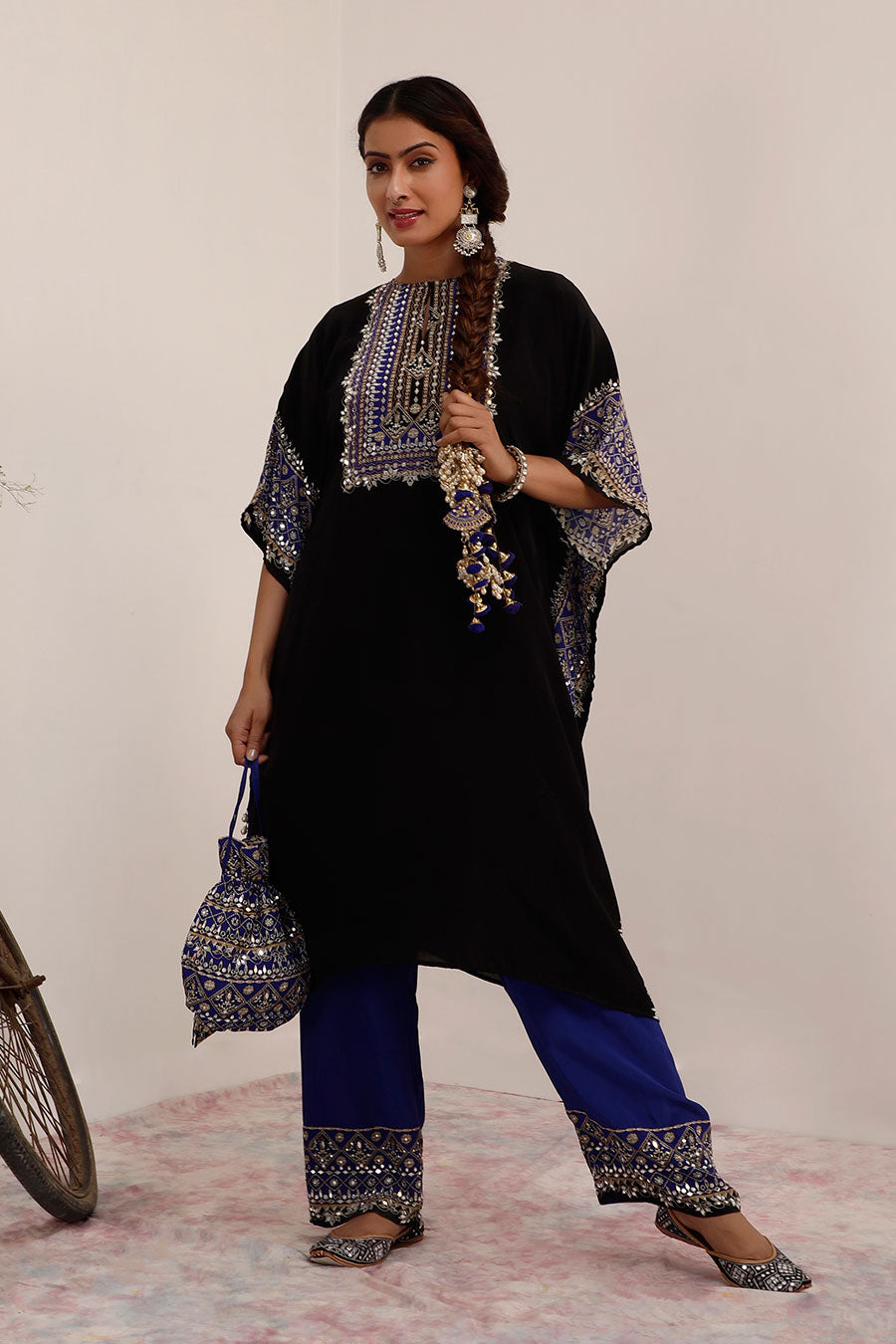 Black & Blue Salma Sitara Kaftan Set