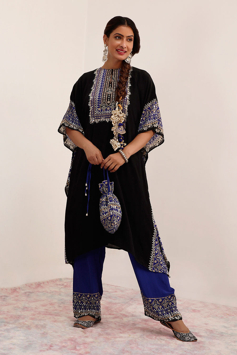 Black & Blue Salma Sitara Kaftan Set